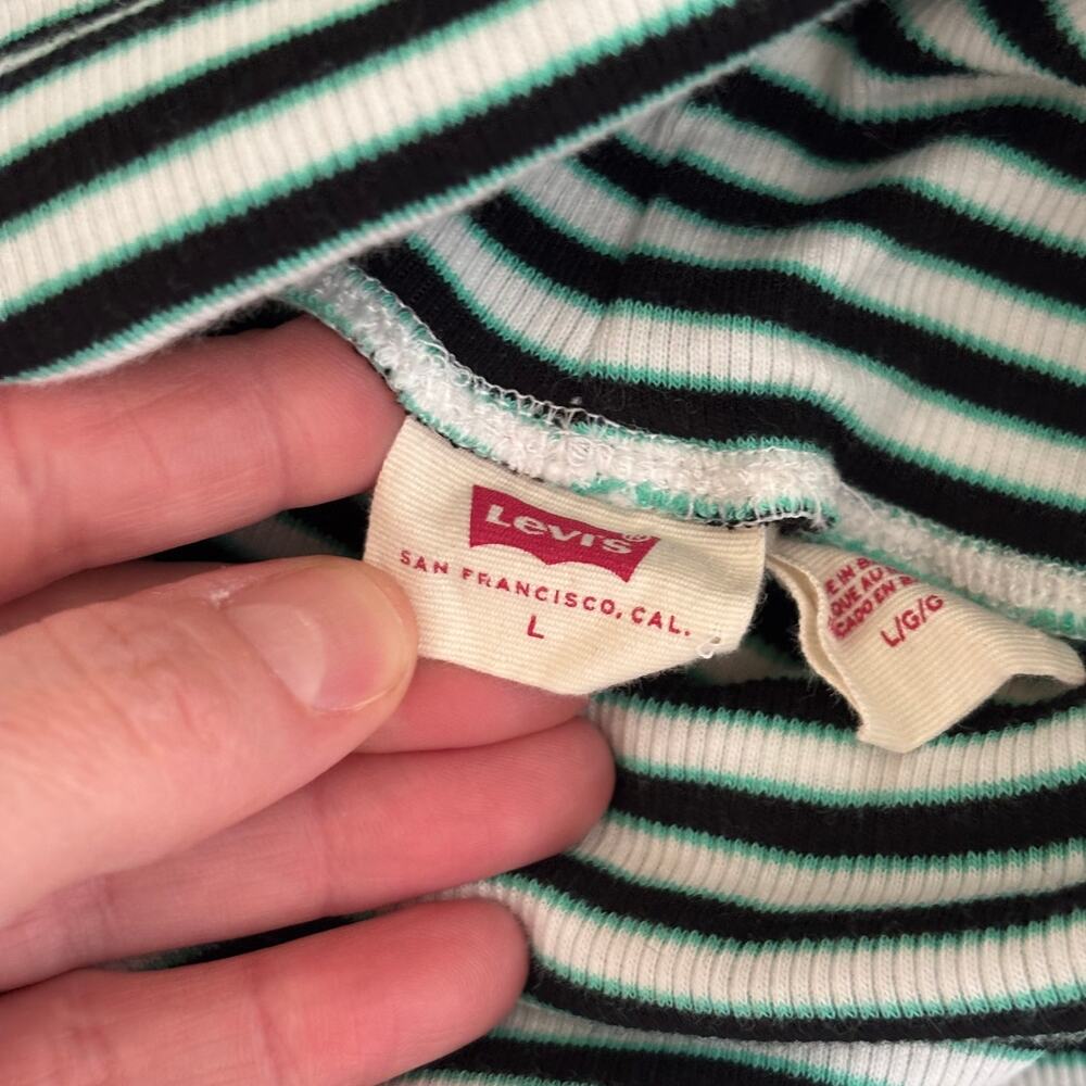 Levis Top Womens Large Green Black Striped Turtleneck Crop Shirt‎ Everyday Soft - Picture 10 of 12